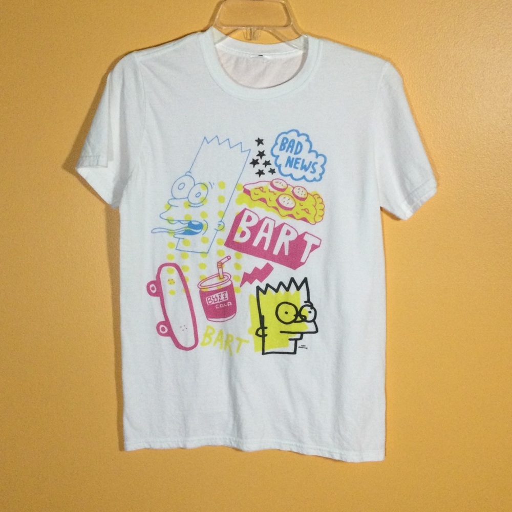 White Graphic Short Sleeve Tee with Bart Simpson Design